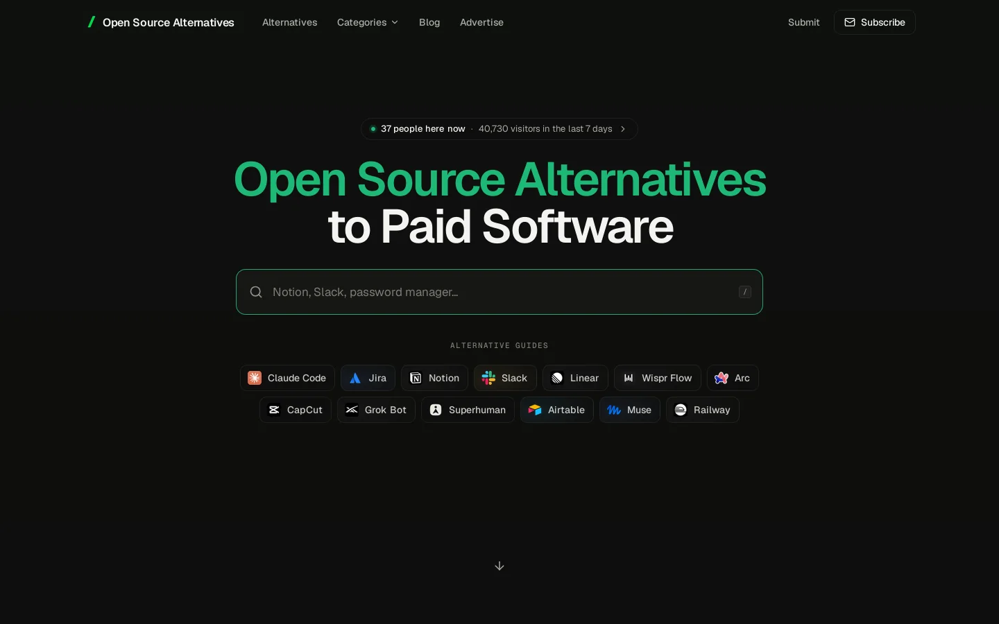 Open Source Alternatives to Paid Software Homepage screenshot