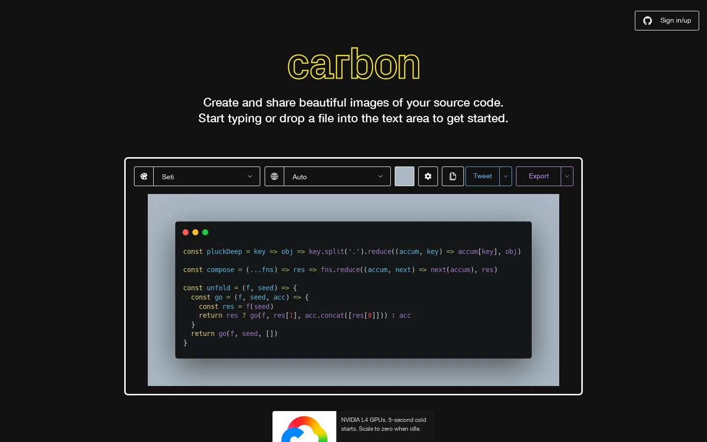 Carbon Homepage screenshot