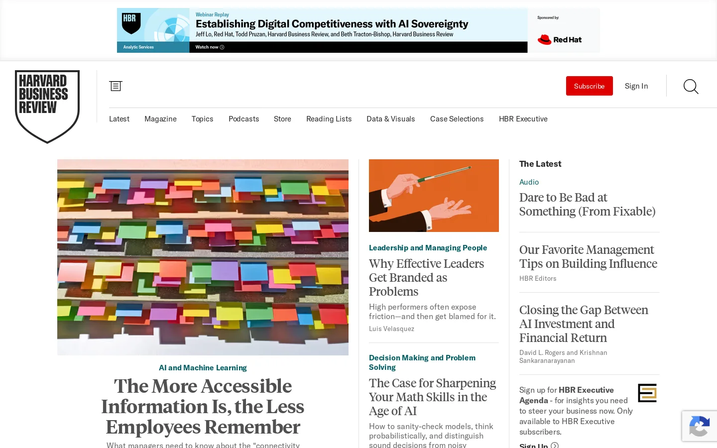 Harvard Business Review - Ideas and Advice for Leaders Homepage screenshot