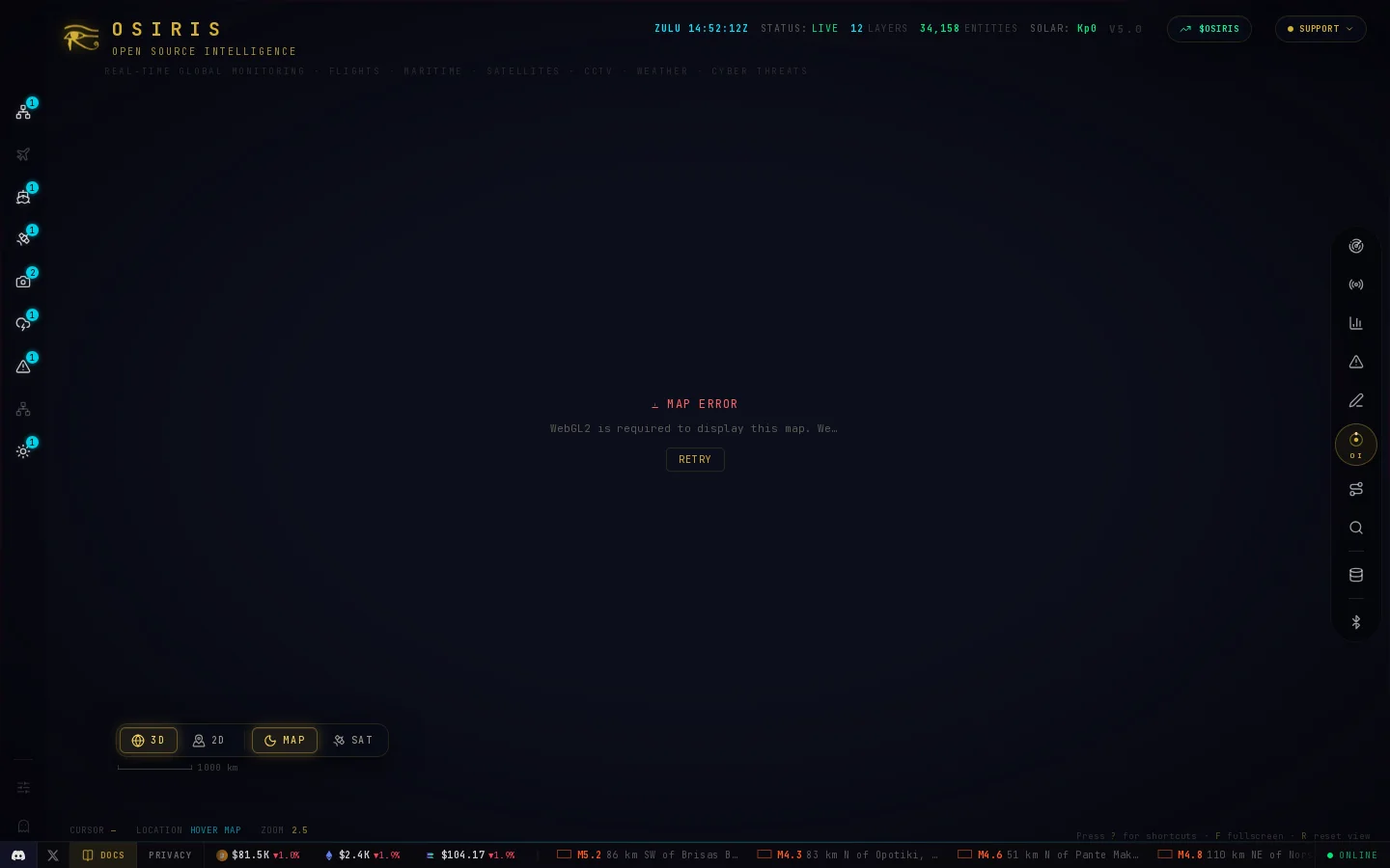 OSIRIS — Open Source Intelligence Platform | Live Flight Tracking, CCTV, OSINT Tools & More Homepage screenshot