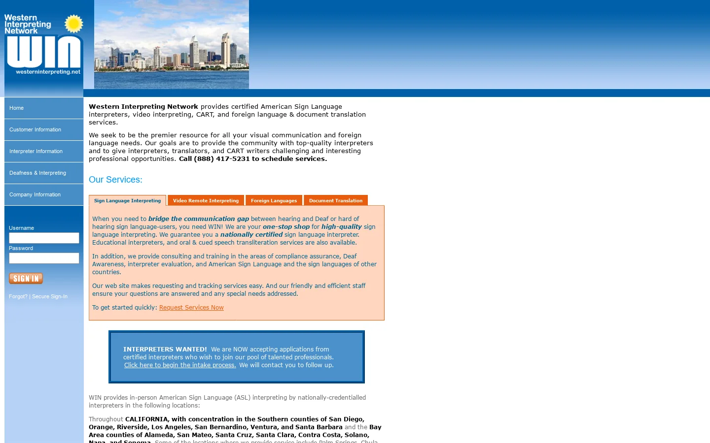 Western Interpreting Network Homepage screenshot