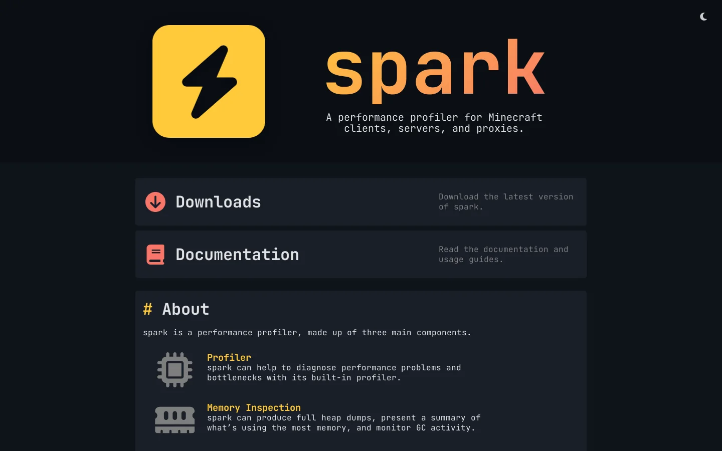 spark Homepage screenshot
