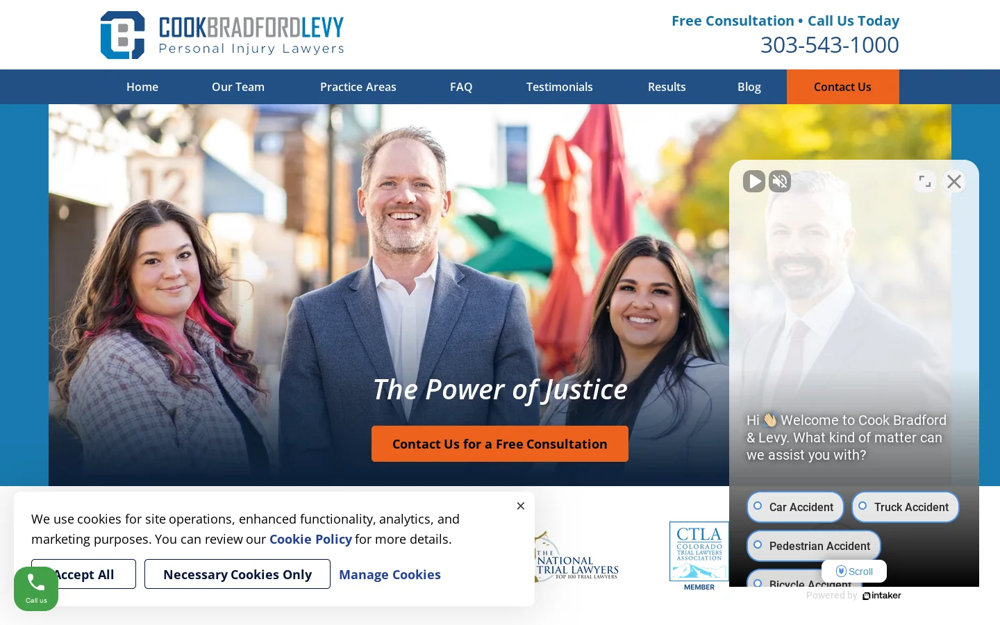 Boulder Personal Injury Lawyer | Lafayette Accident Attorney | Cook, Bradford & Levy Homepage screenshot