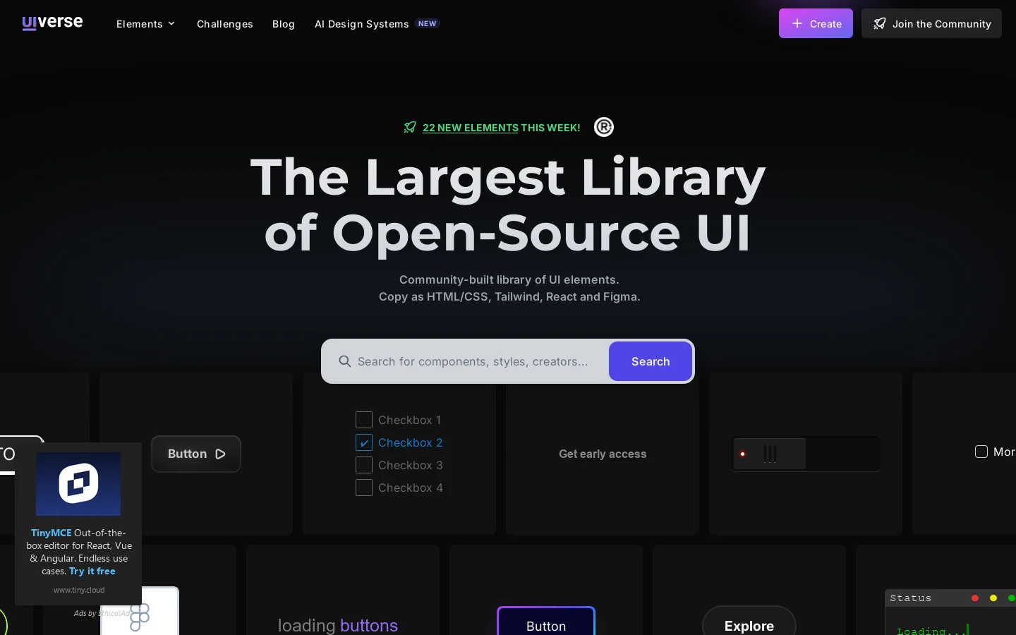 Uiverse Homepage screenshot
