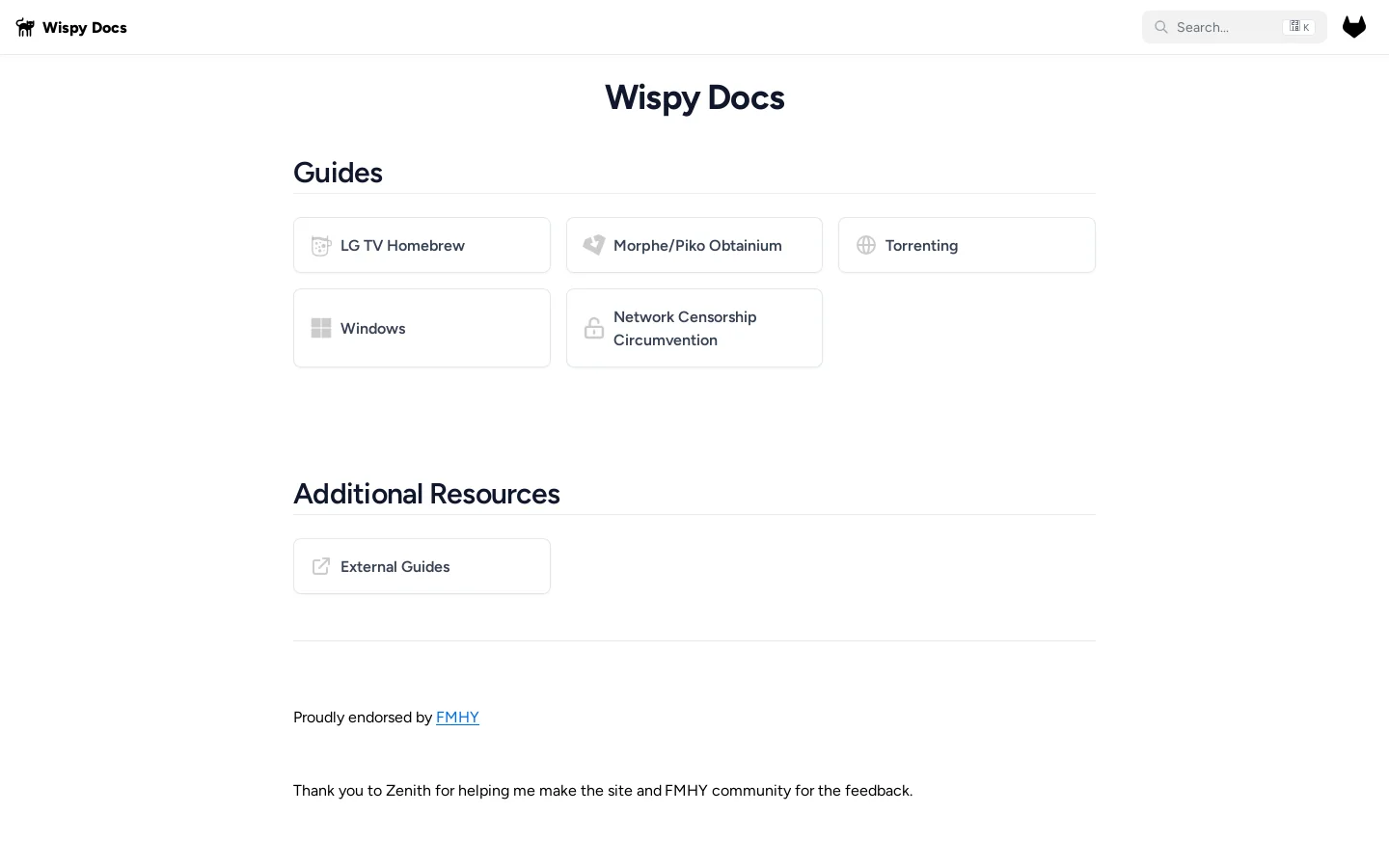 Wispy Docs Homepage screenshot