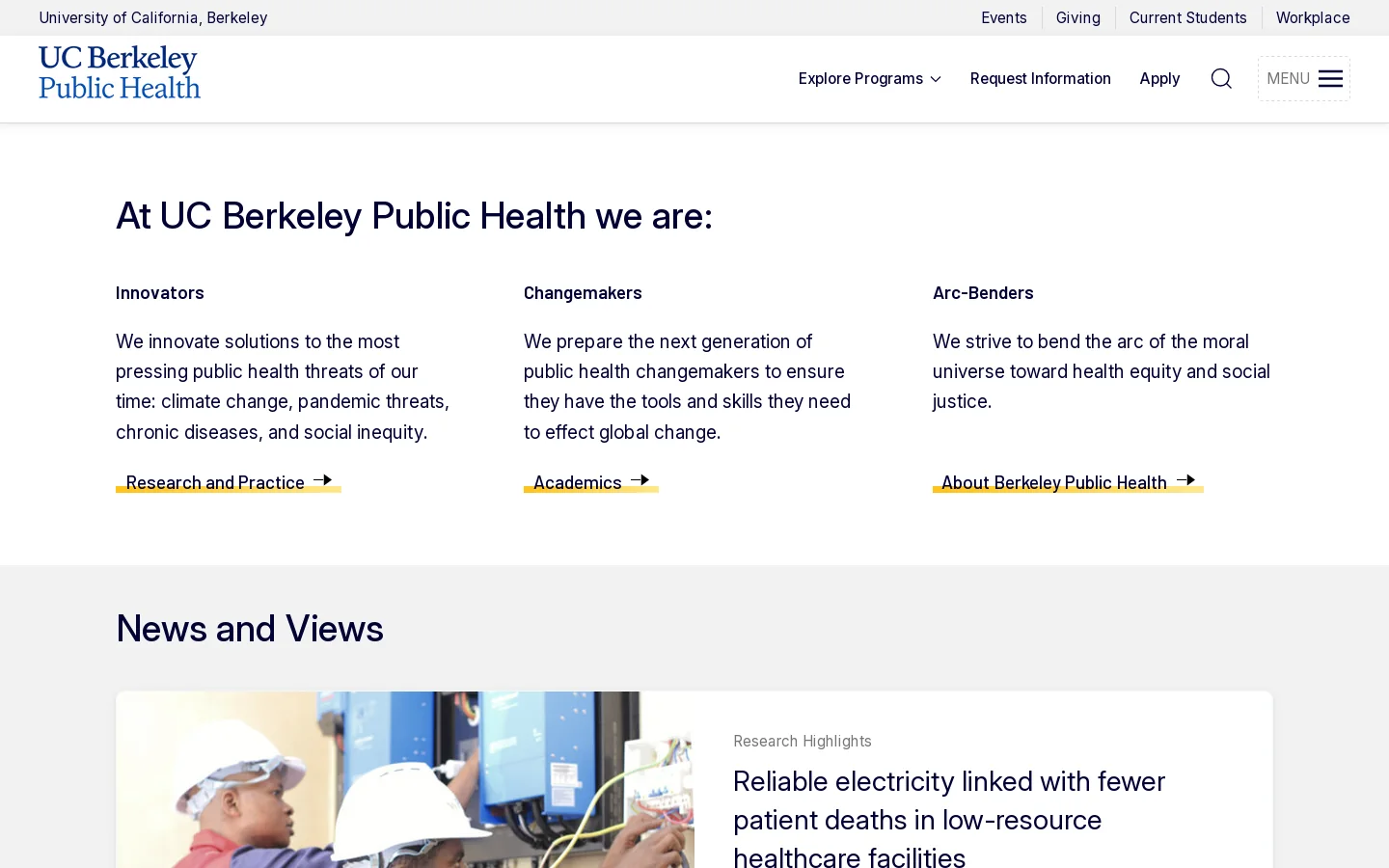 School of Public Health | University of California, Berkeley Homepage screenshot