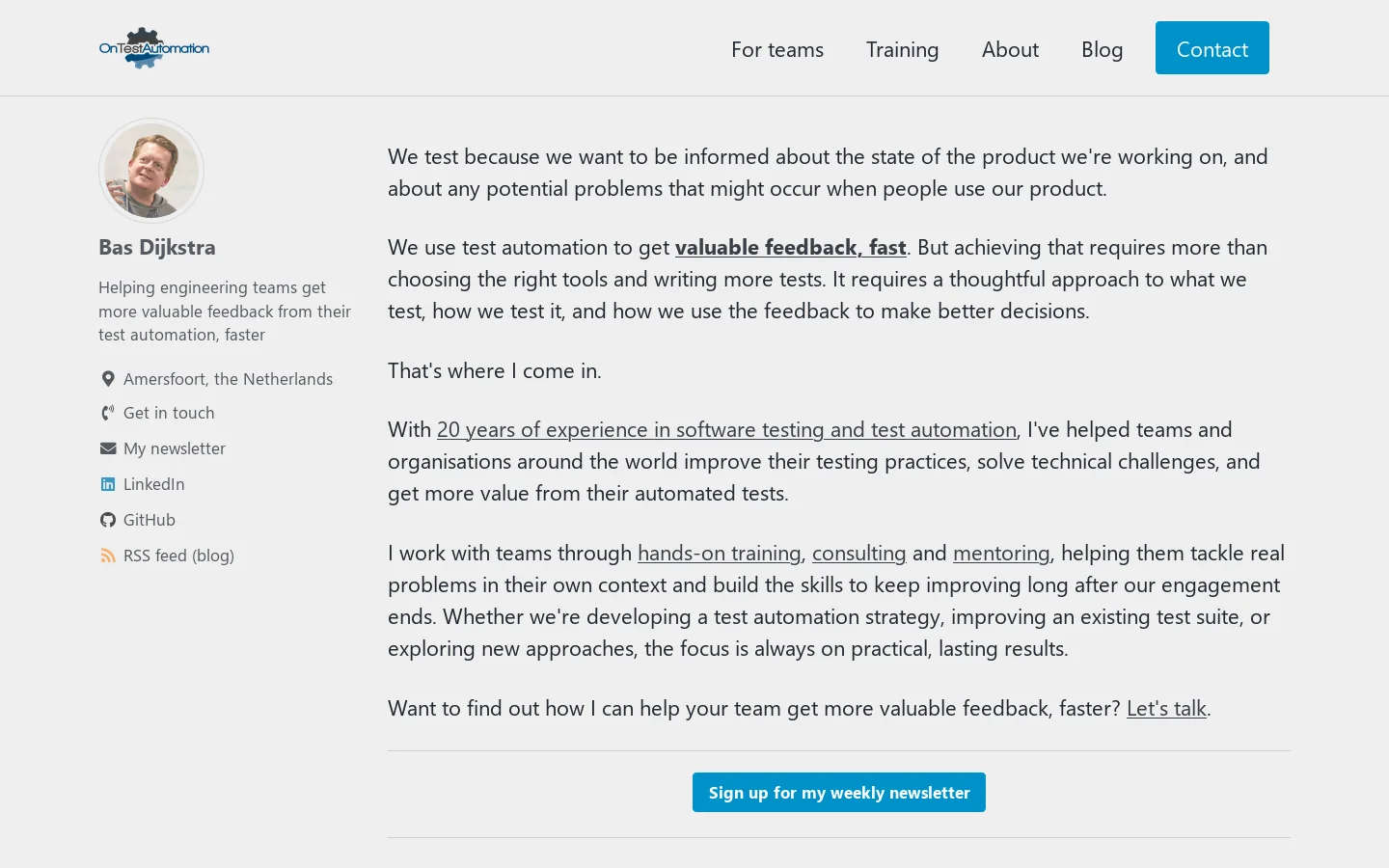 On Test Automation Homepage screenshot