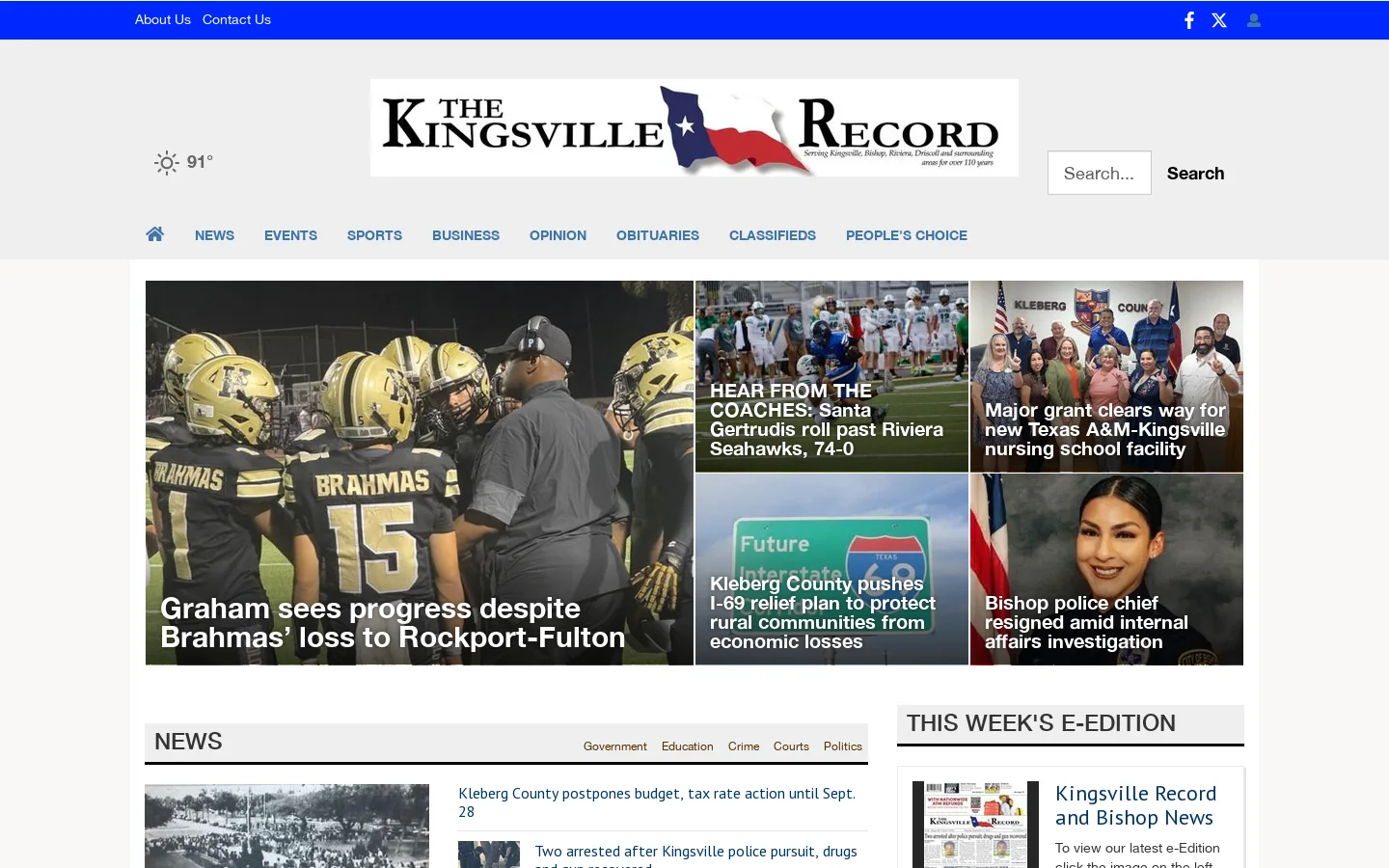 kingsvillerecord.com Homepage screenshot