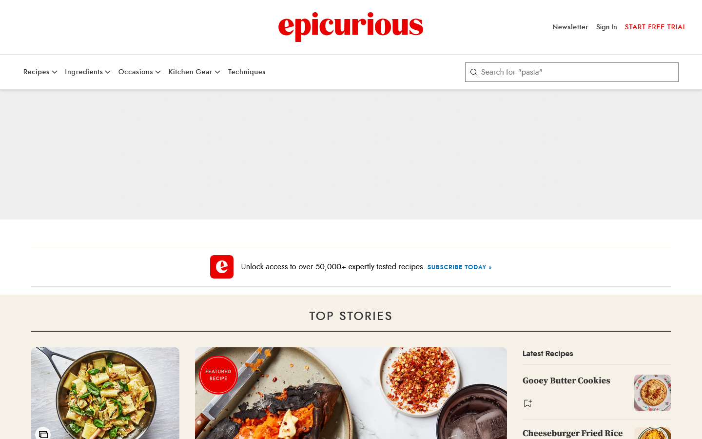 Epicurious Homepage screenshot