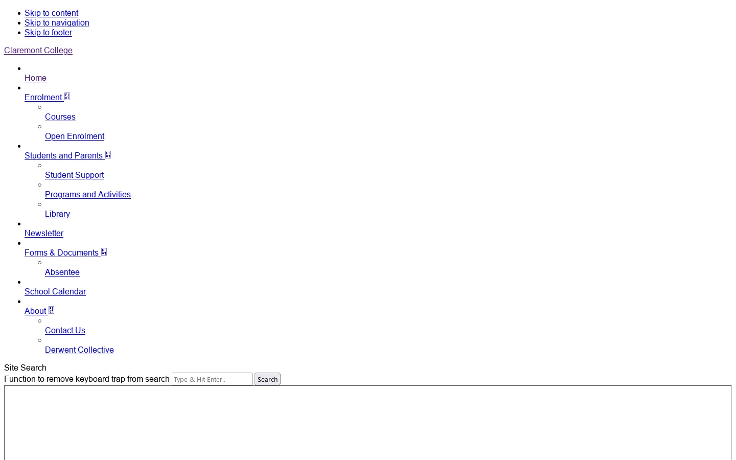 Claremont College Homepage screenshot