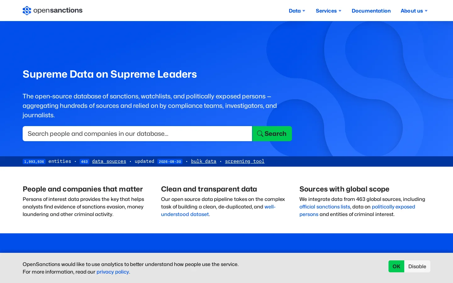 OpenSanctions Homepage screenshot