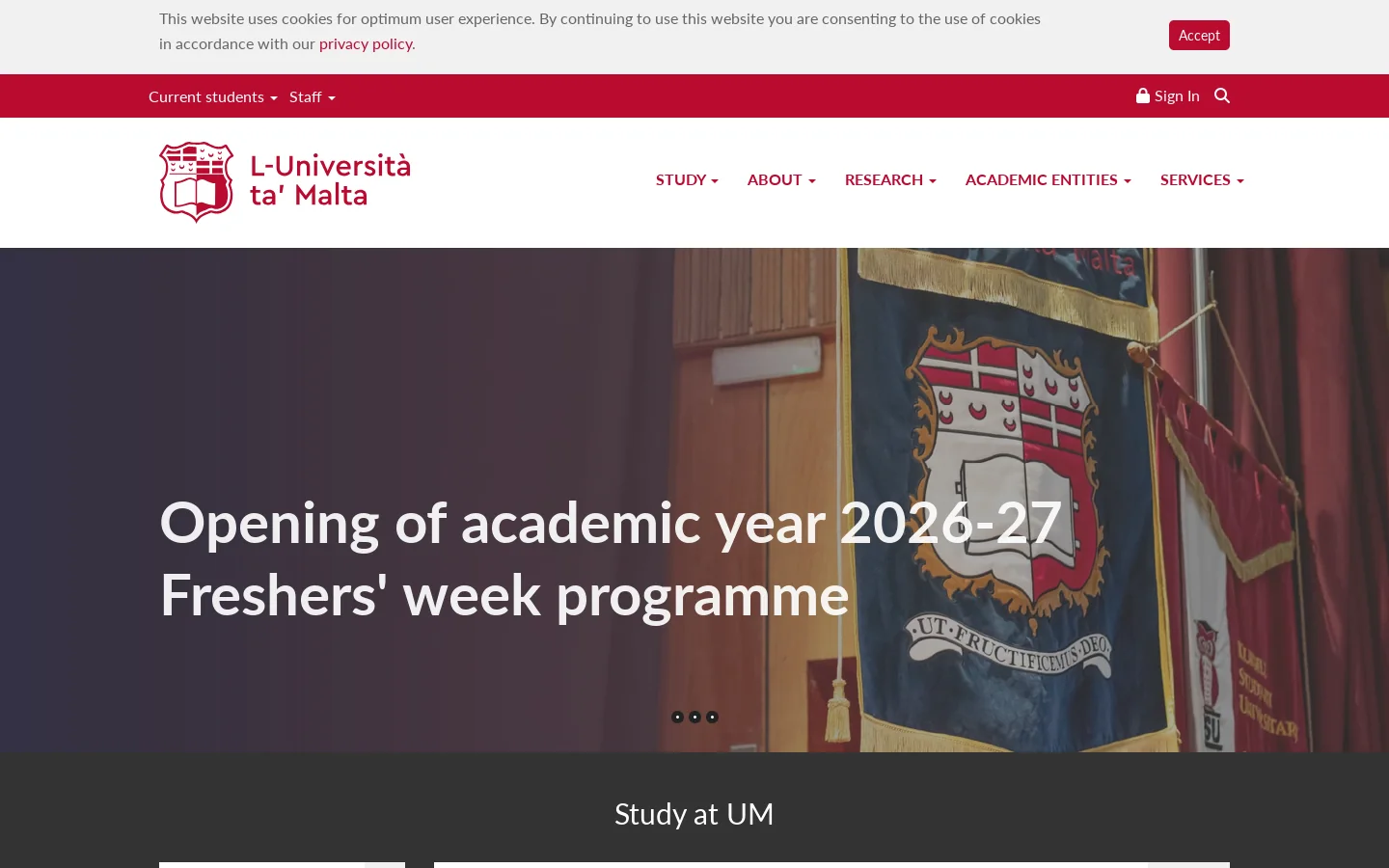 L-Università ta' Malta Homepage screenshot