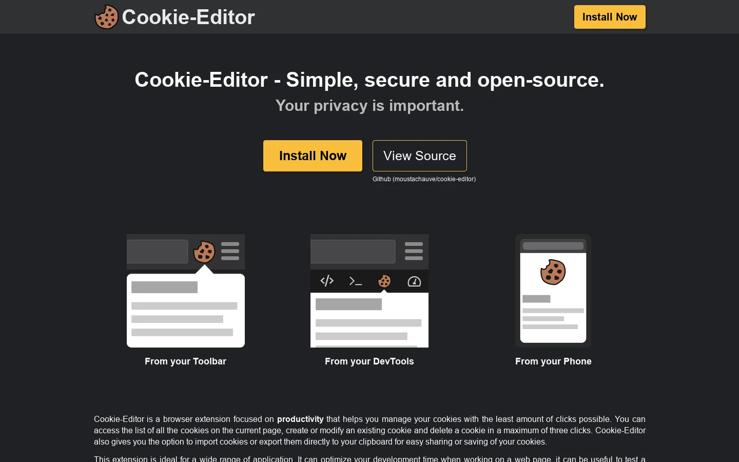 Cookie-Editor Homepage screenshot