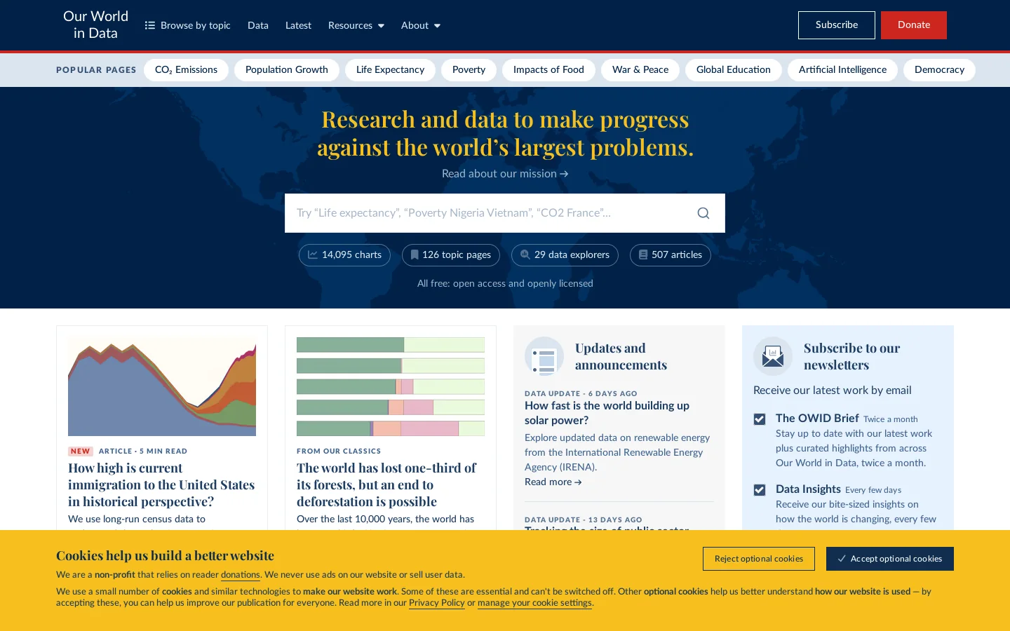 Our World in Data Homepage screenshot