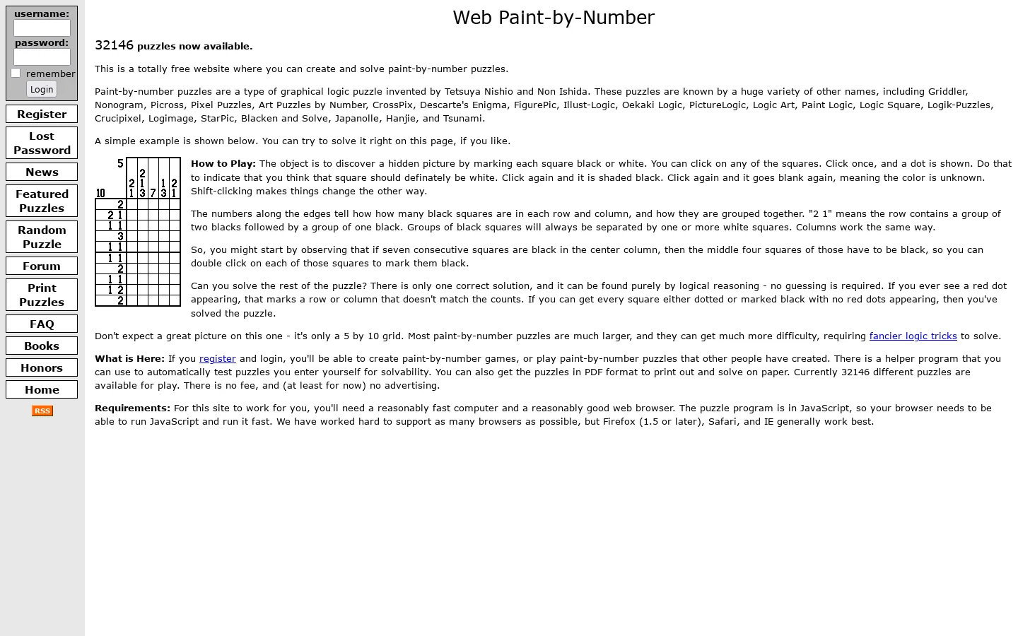 Web Paint-by-Number Homepage screenshot
