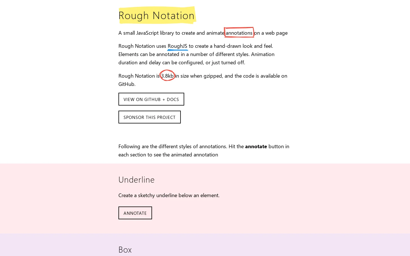 RoughNotation Homepage screenshot