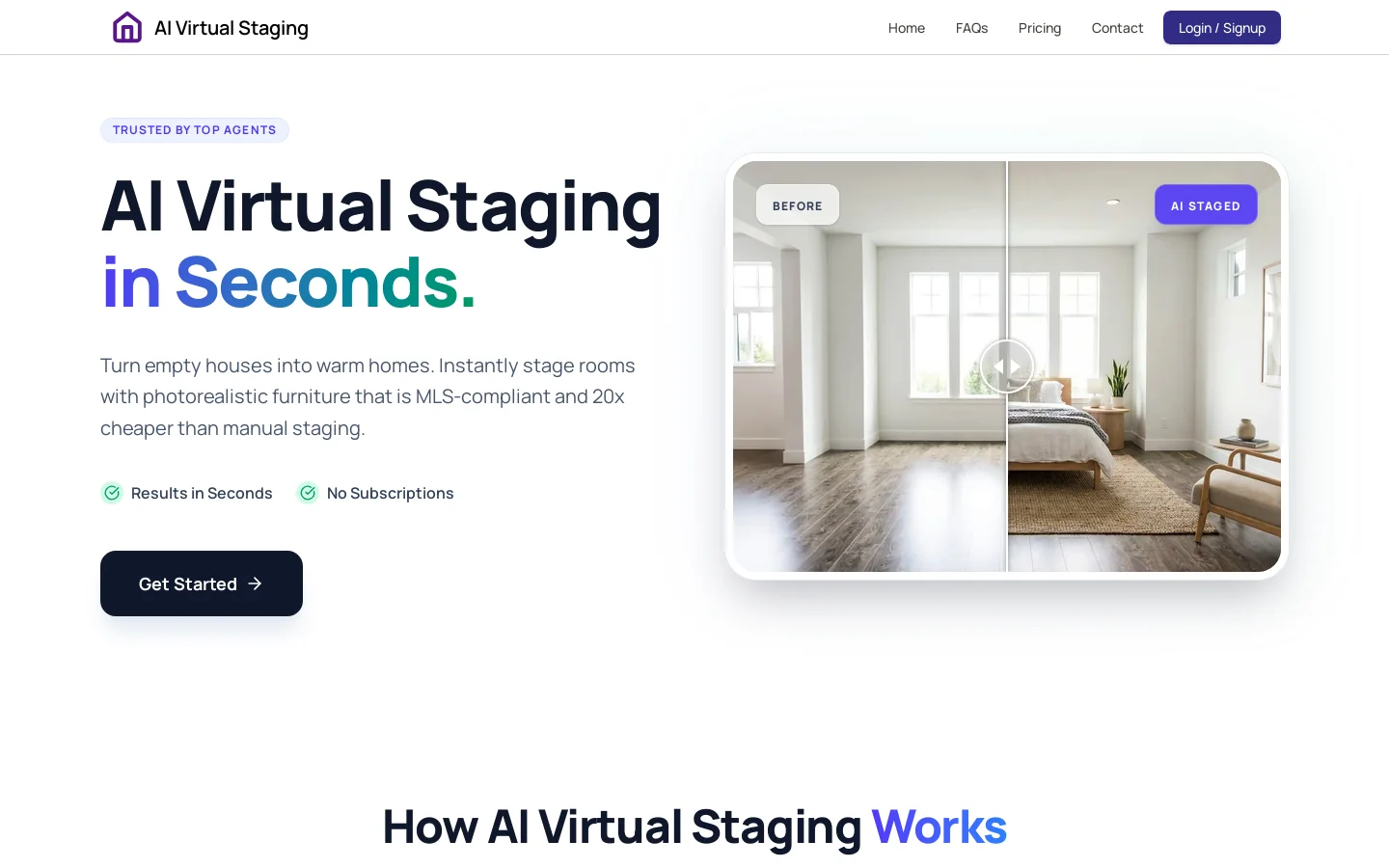 AI Virtual Staging for Real Estate Homepage screenshot