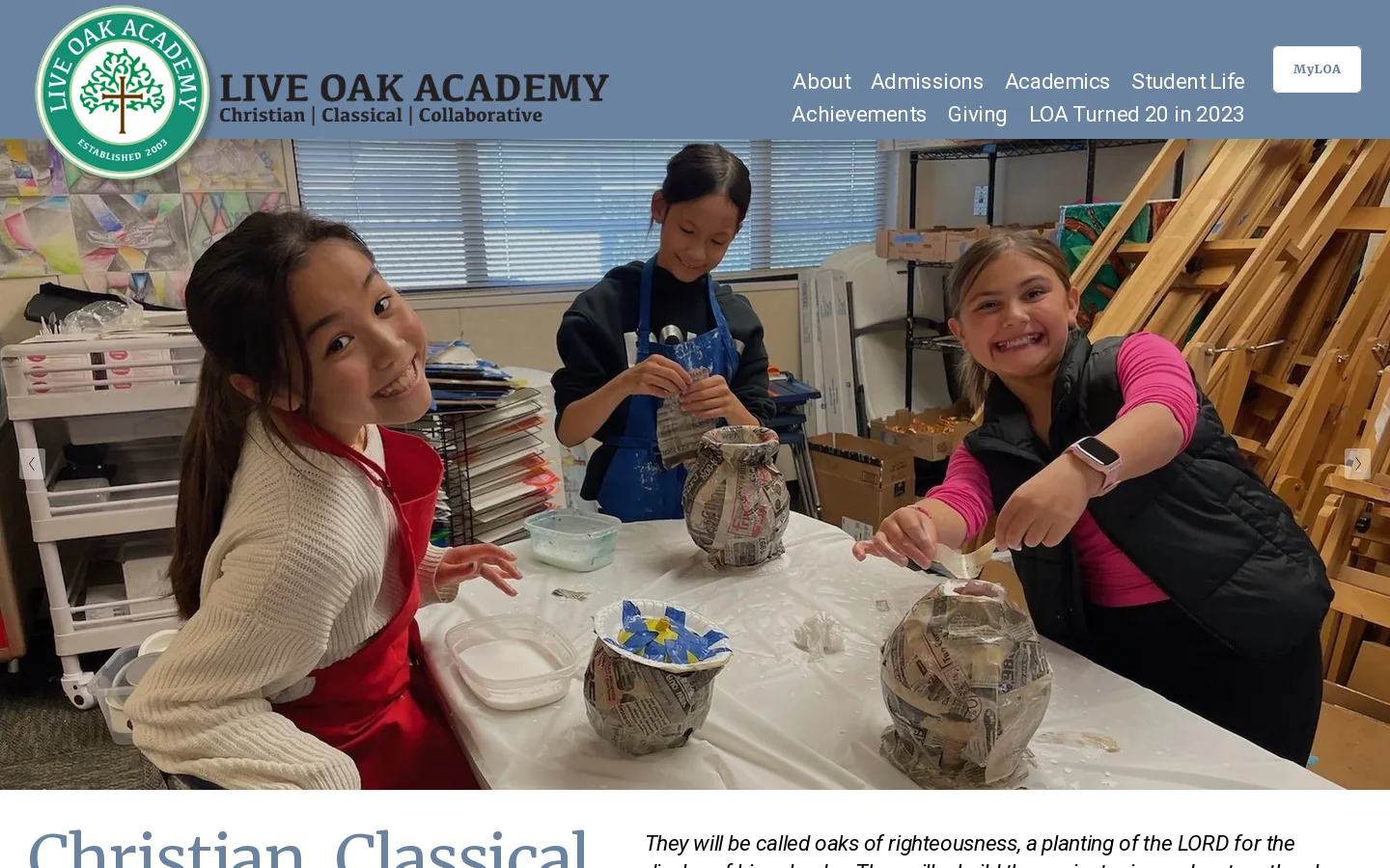Live Oak Academy Homepage screenshot