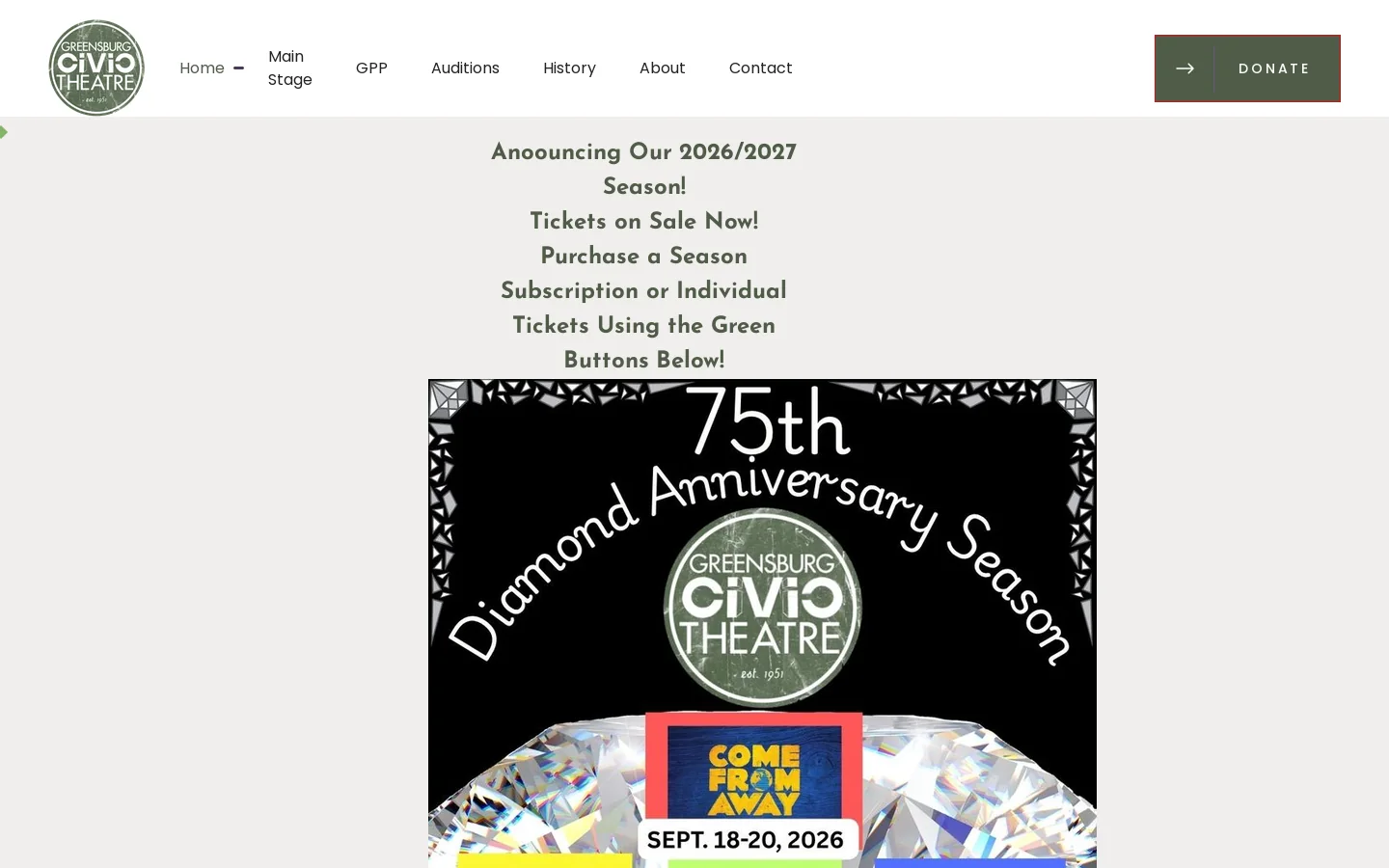 Greensburg Civic Theatre Homepage screenshot