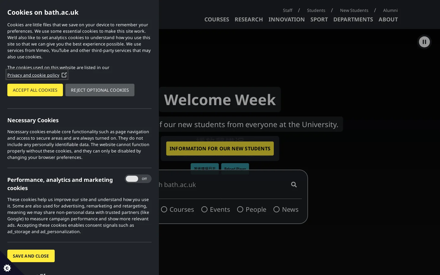 University of Bath Homepage screenshot
