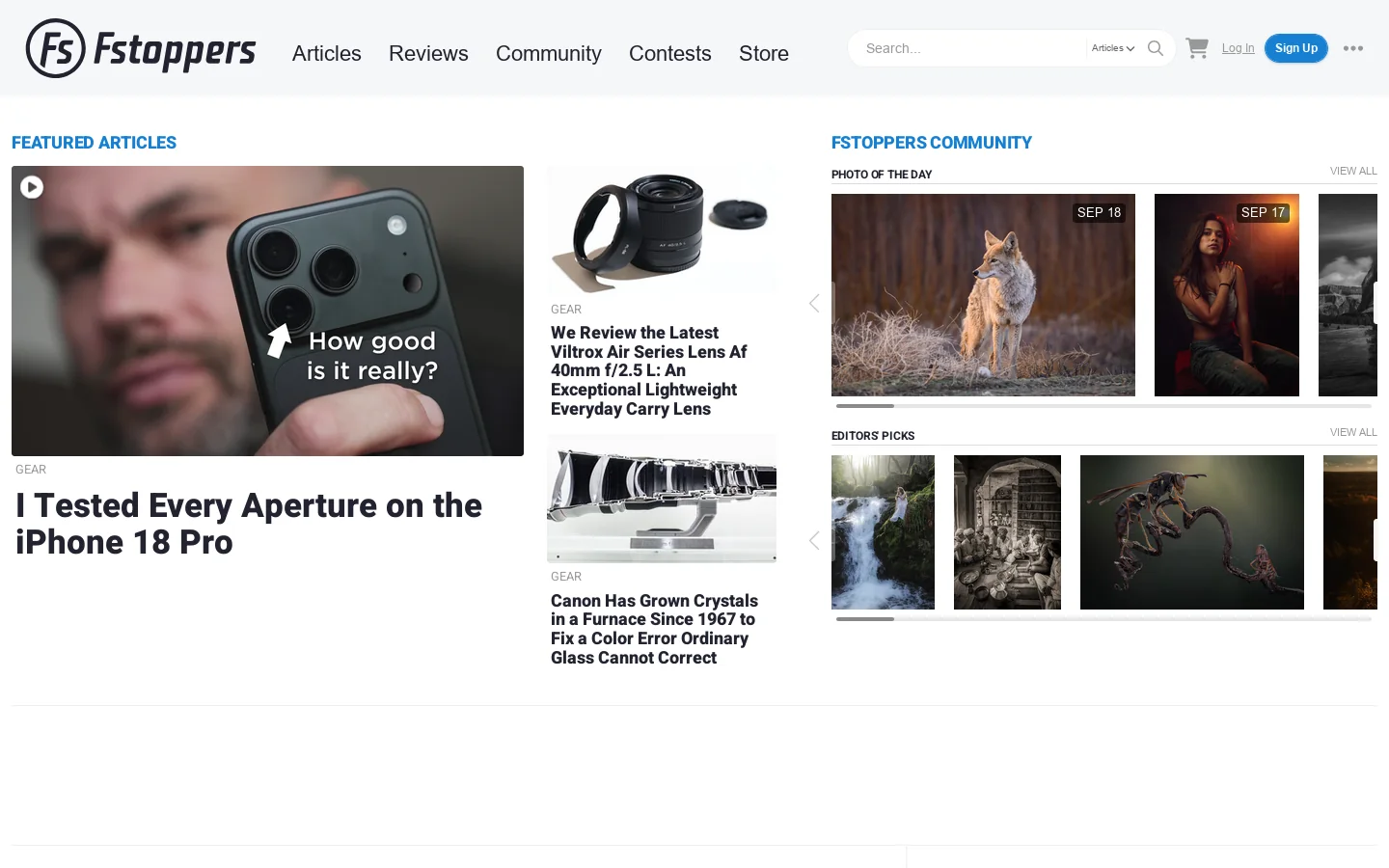 Fstoppers Homepage screenshot