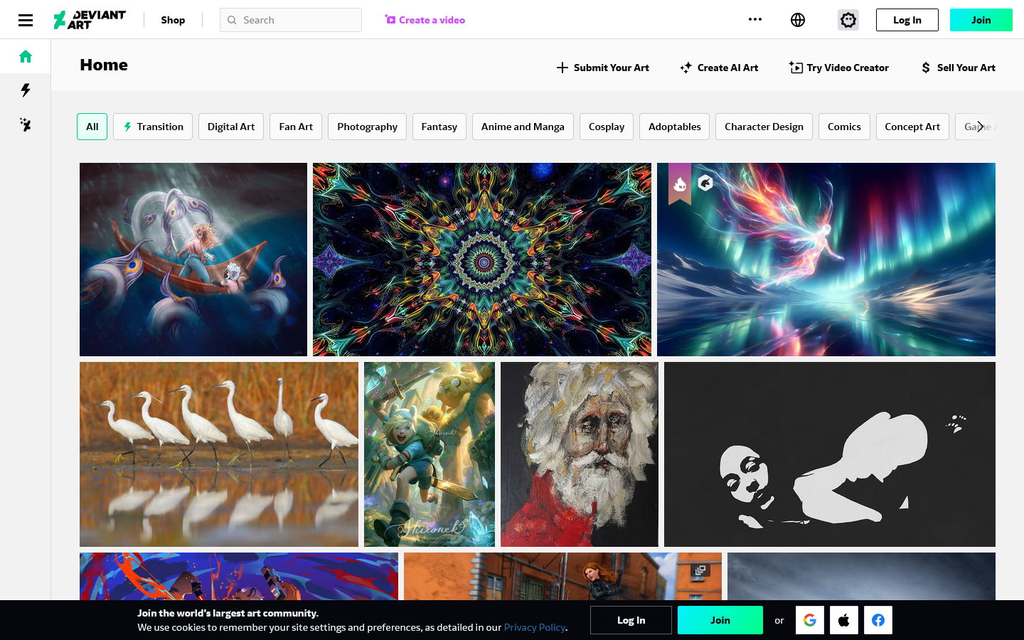 DeviantArt Homepage screenshot