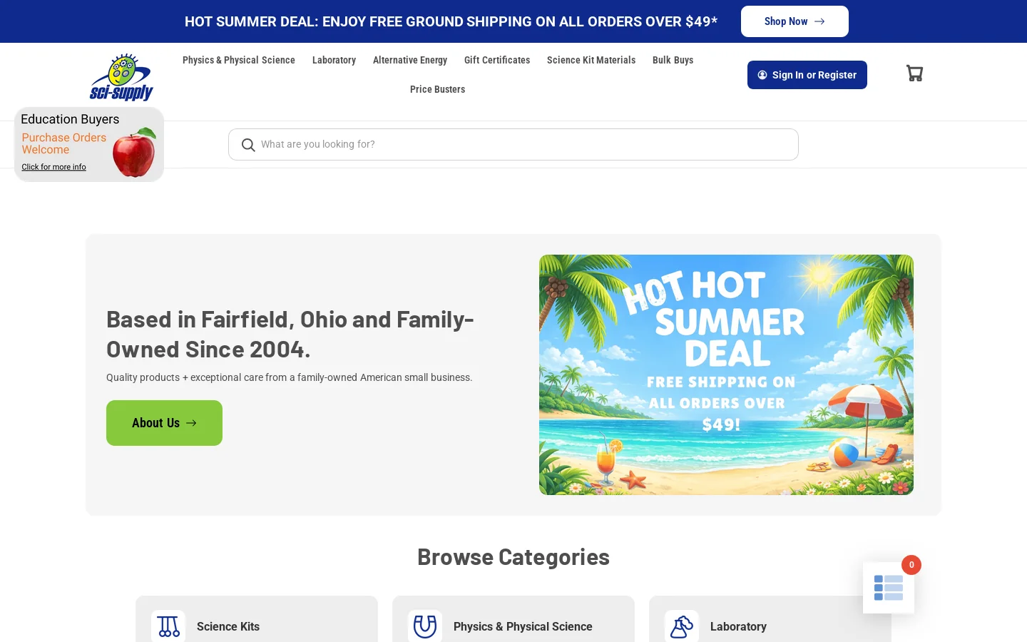 Sci-Supply Homepage screenshot