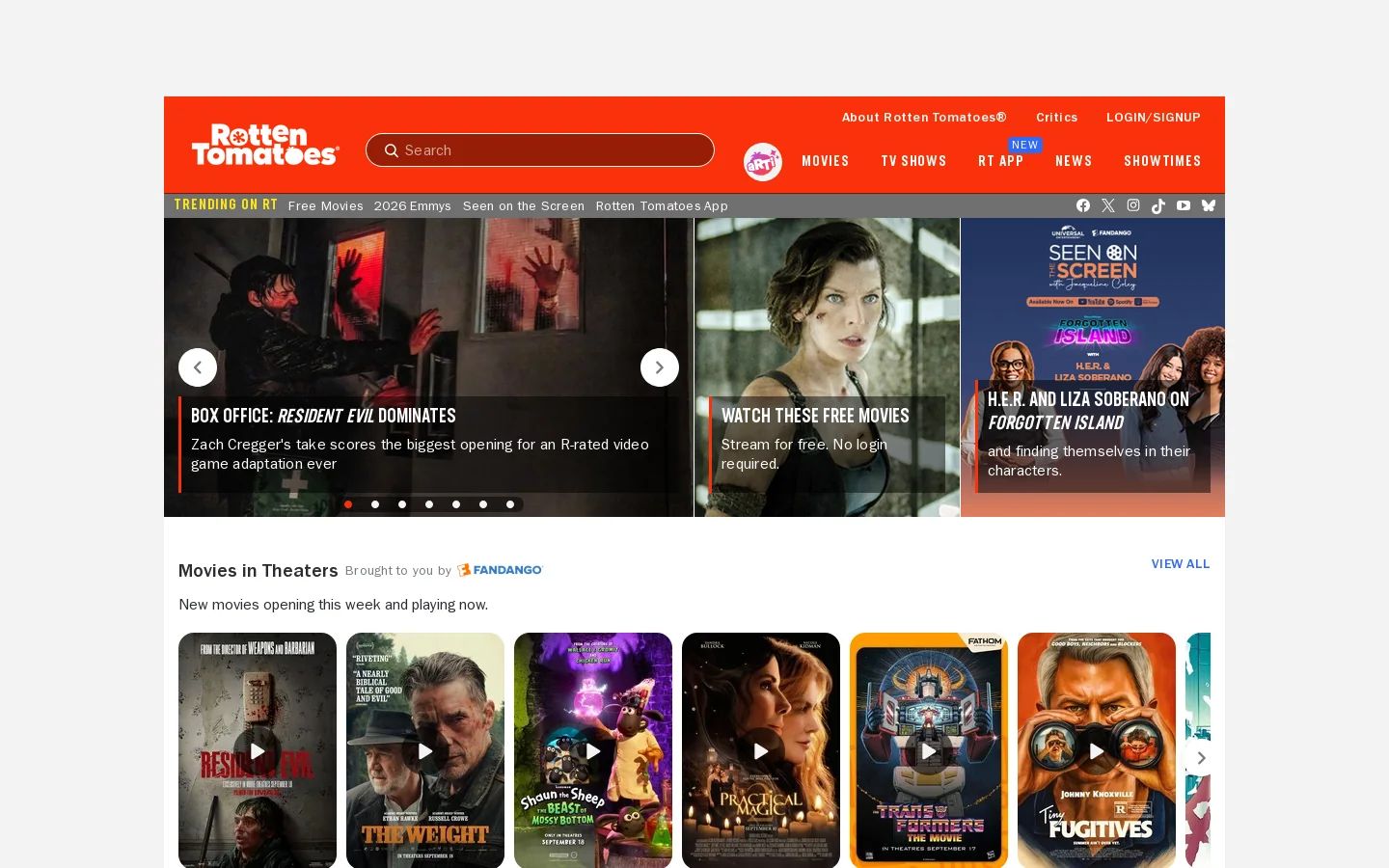 Rotten Tomatoes Homepage screenshot