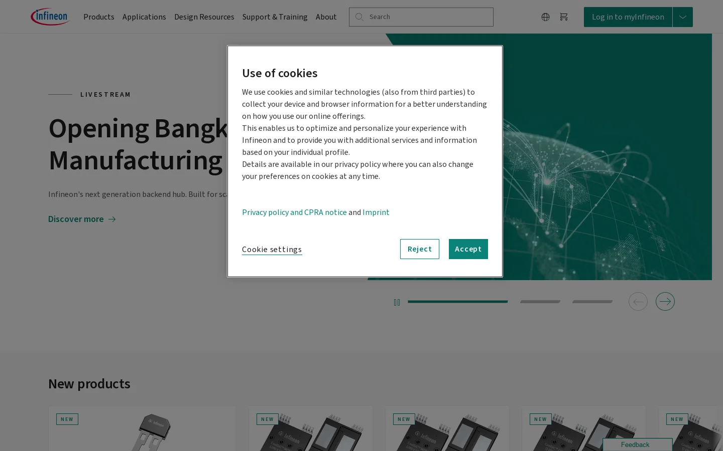 Infineon Technologies Homepage screenshot