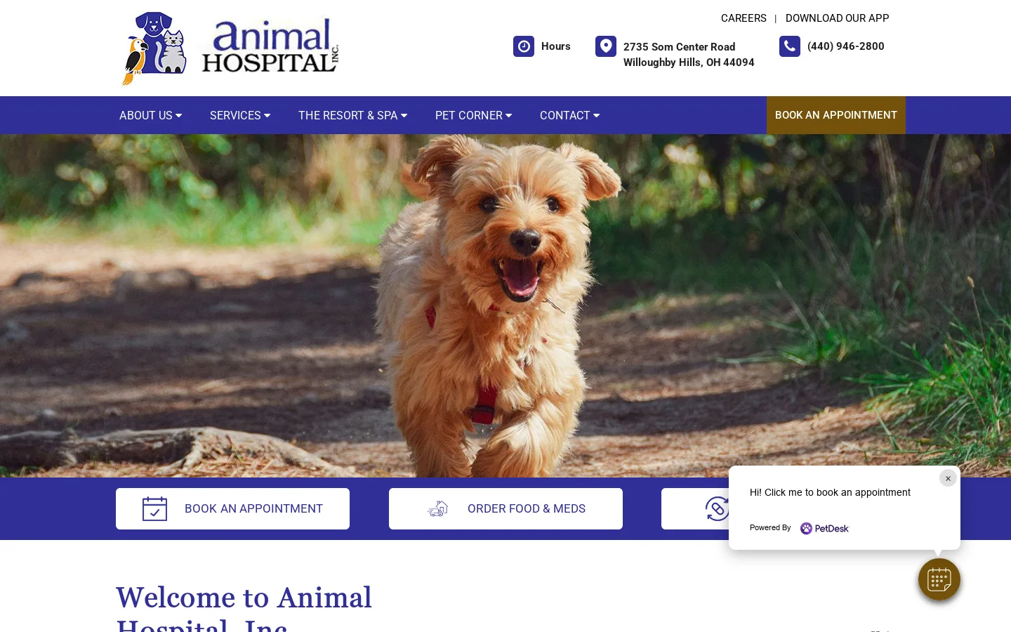 Animal Hospital Inc | Willoughby Hills veterinarians Homepage screenshot