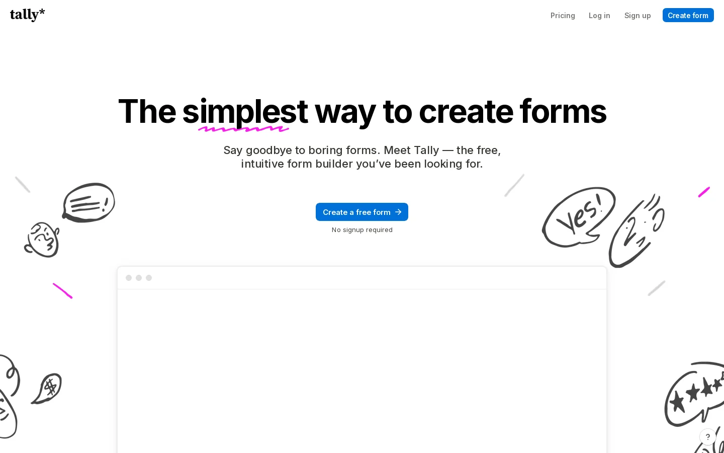 Tally Homepage screenshot