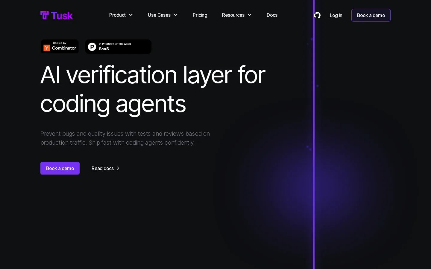 AI Testing Platform | API, Unit & Integration Testing - Tusk Homepage screenshot