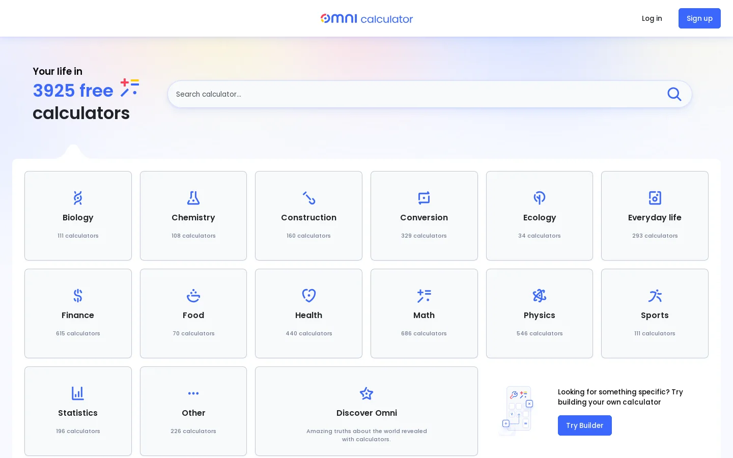 Omni Calculator Homepage screenshot