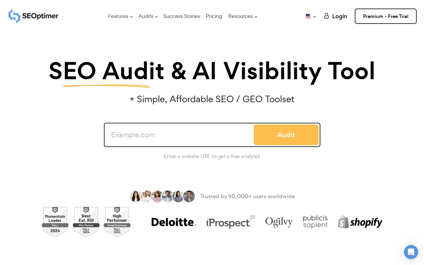 SEOptimer Homepage screenshot