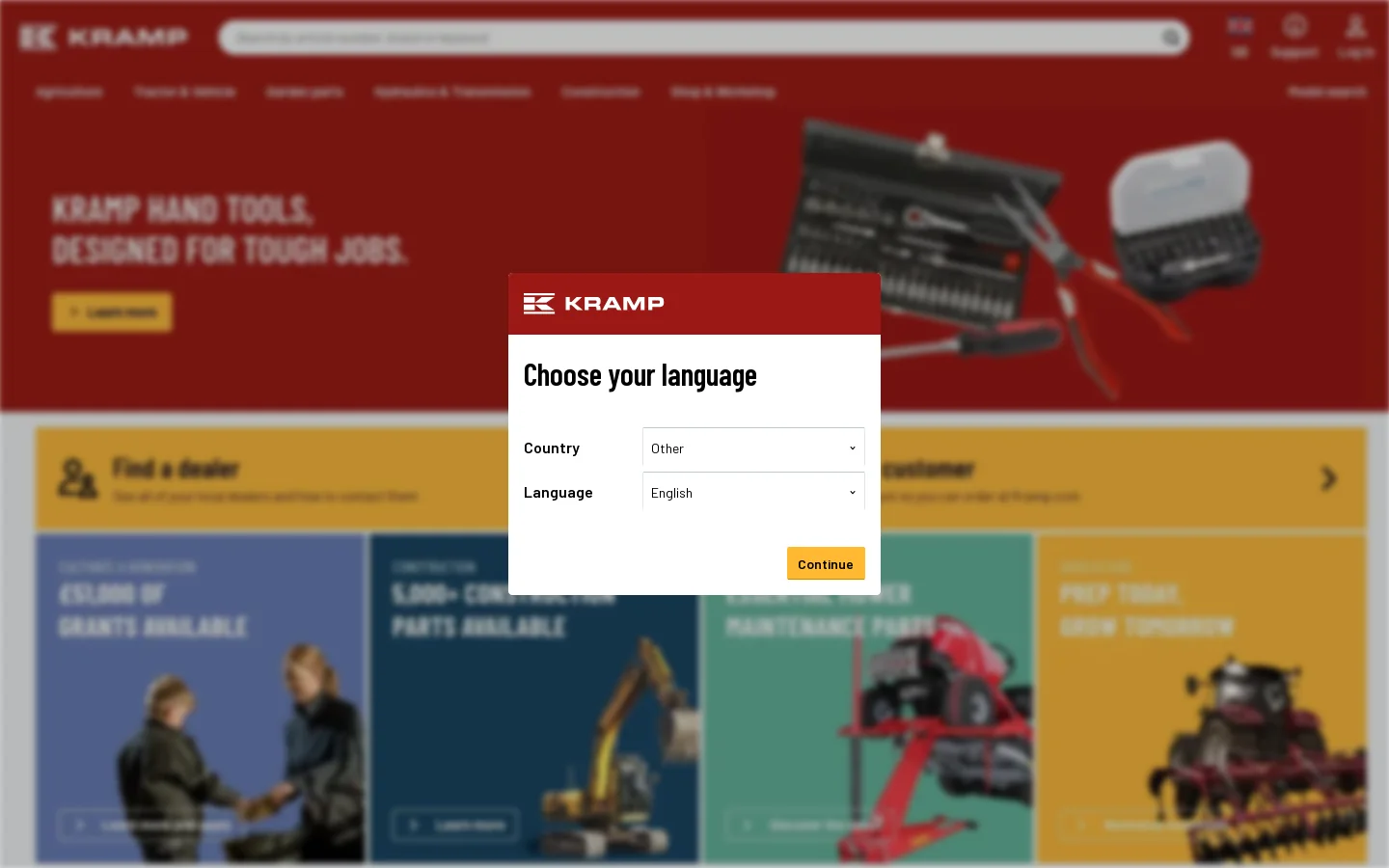 Kramp Homepage screenshot