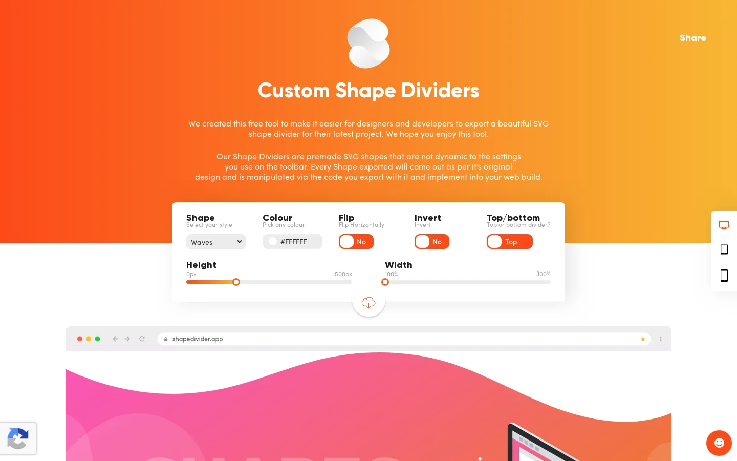 Shape Divider App Homepage screenshot