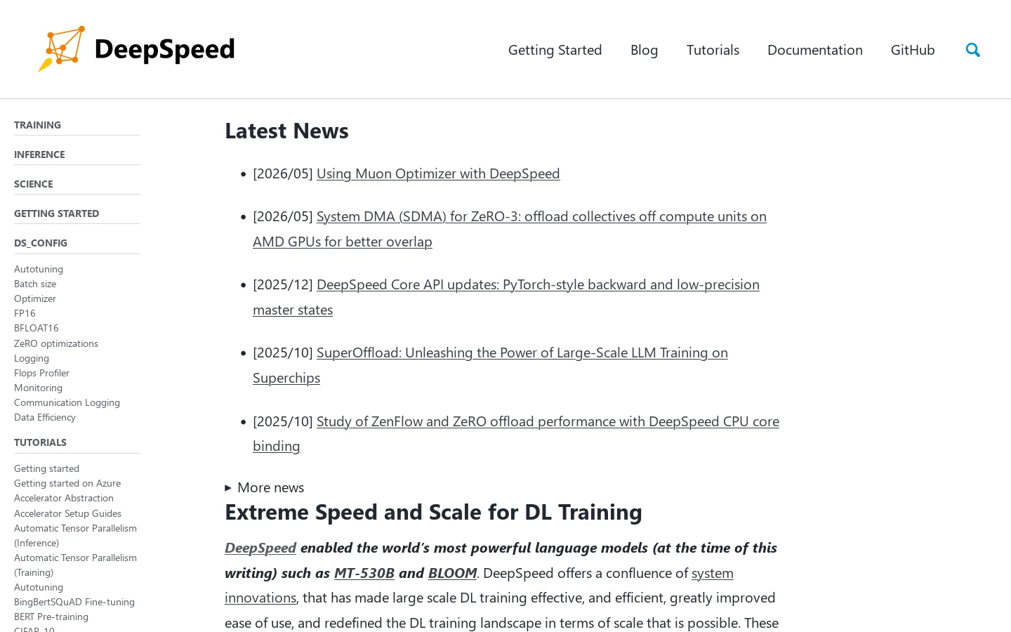 DeepSpeed Homepage screenshot
