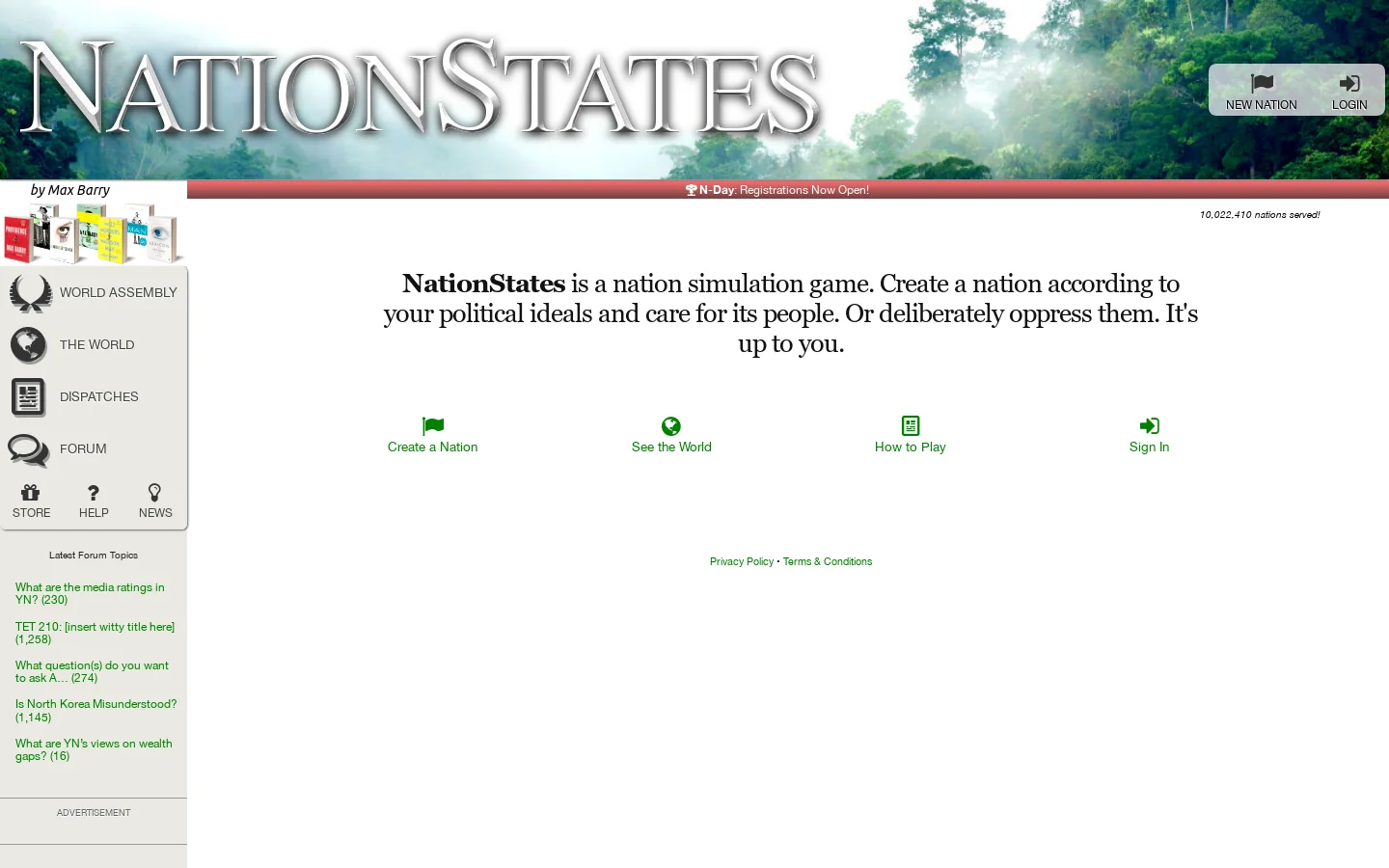 NationStates Homepage screenshot