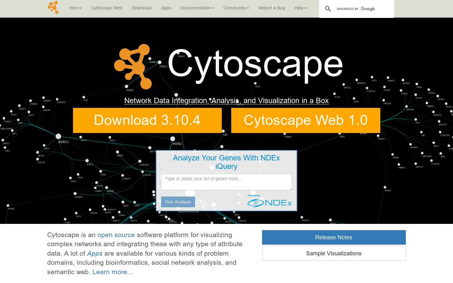 Cytoscape Homepage screenshot