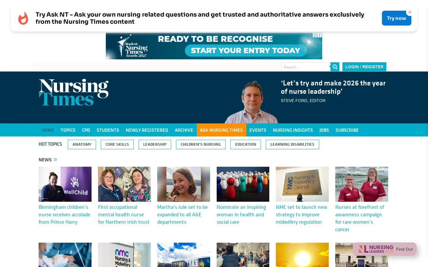 Nursing Times Homepage screenshot