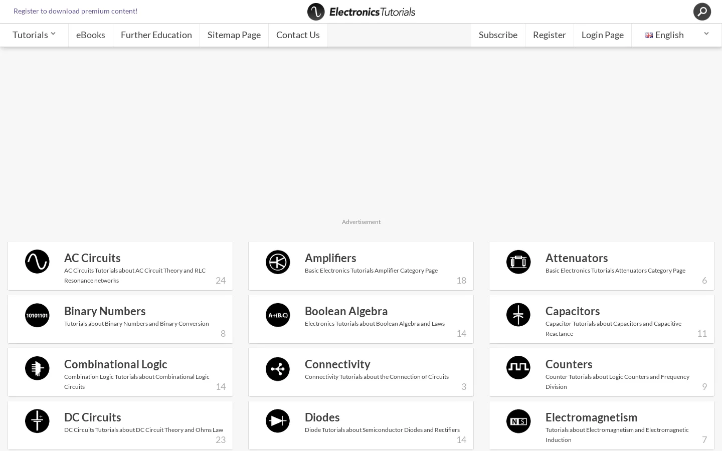 Basic Electronics Tutorials and Revision Homepage screenshot
