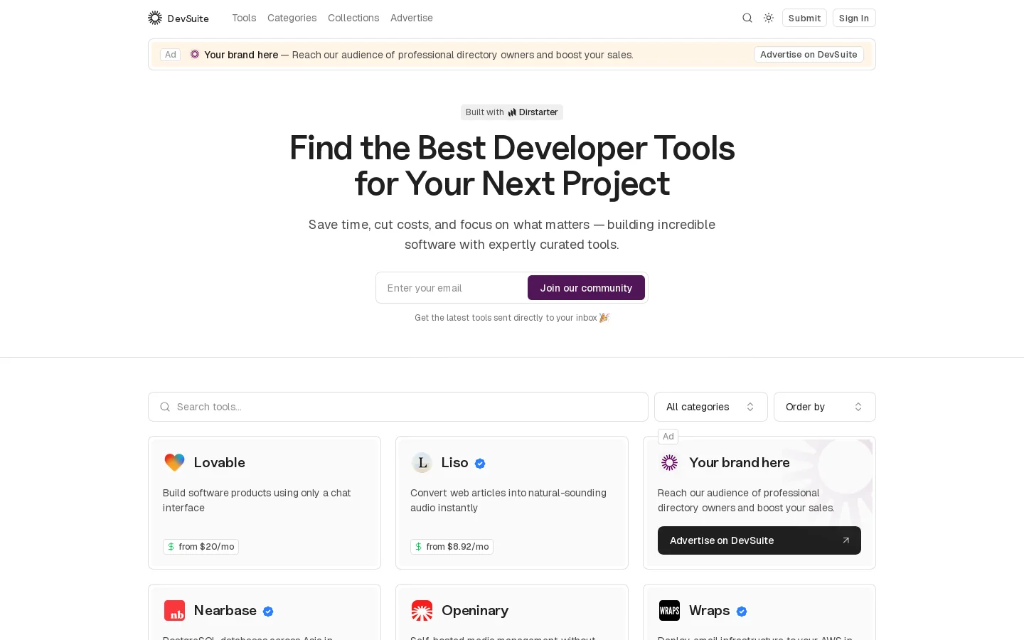 DevSuite Homepage screenshot