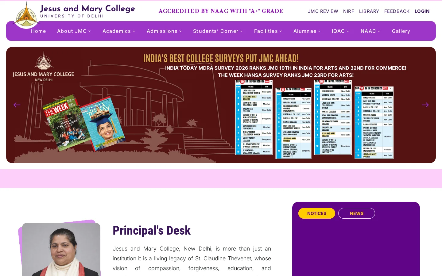 Jesus & Mary College New Delhi Homepage screenshot