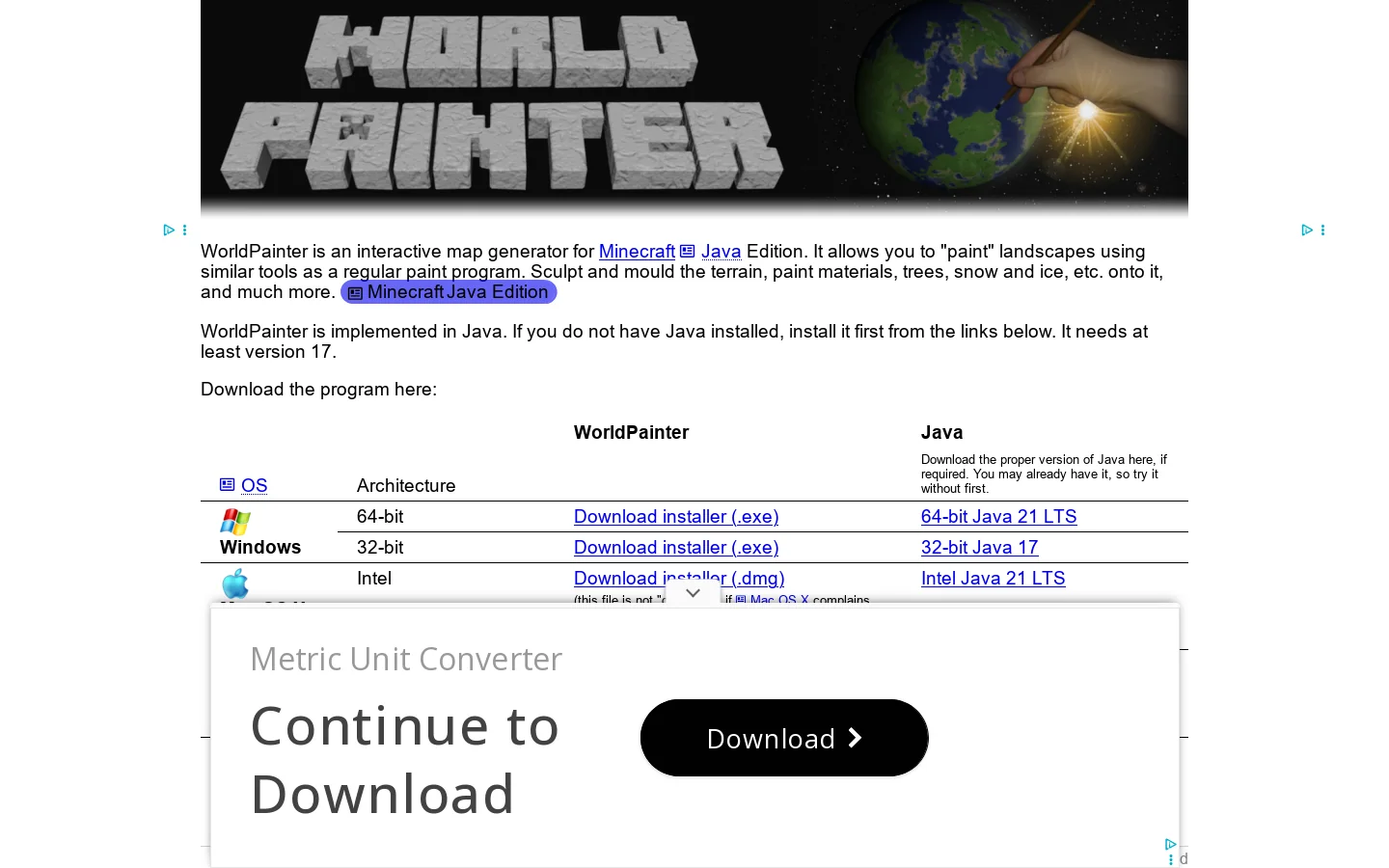 WorldPainter Homepage screenshot