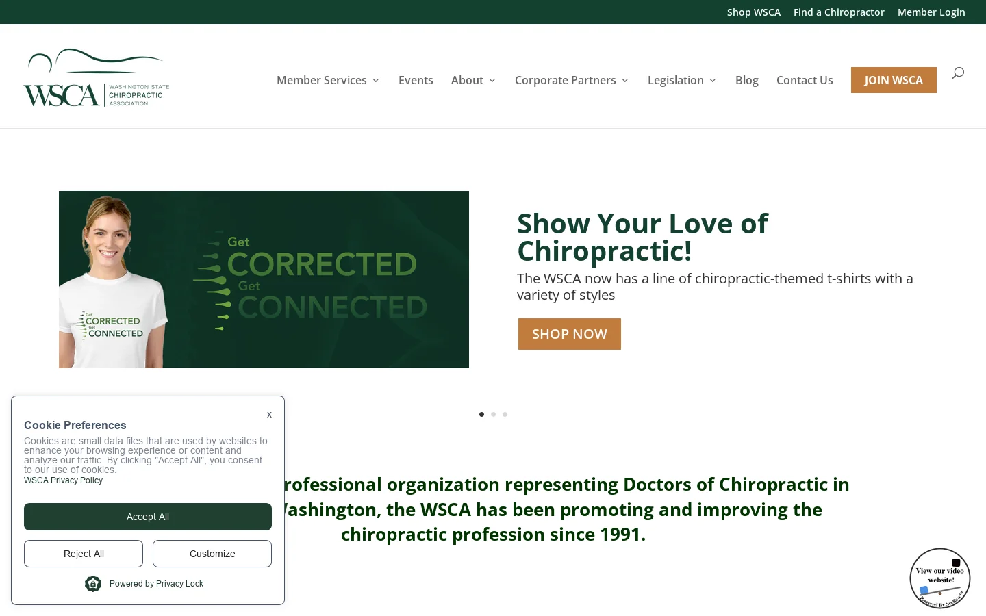 WSCA - Washington State Chiropractic Association - Washington State Chiropractic Association Homepage screenshot