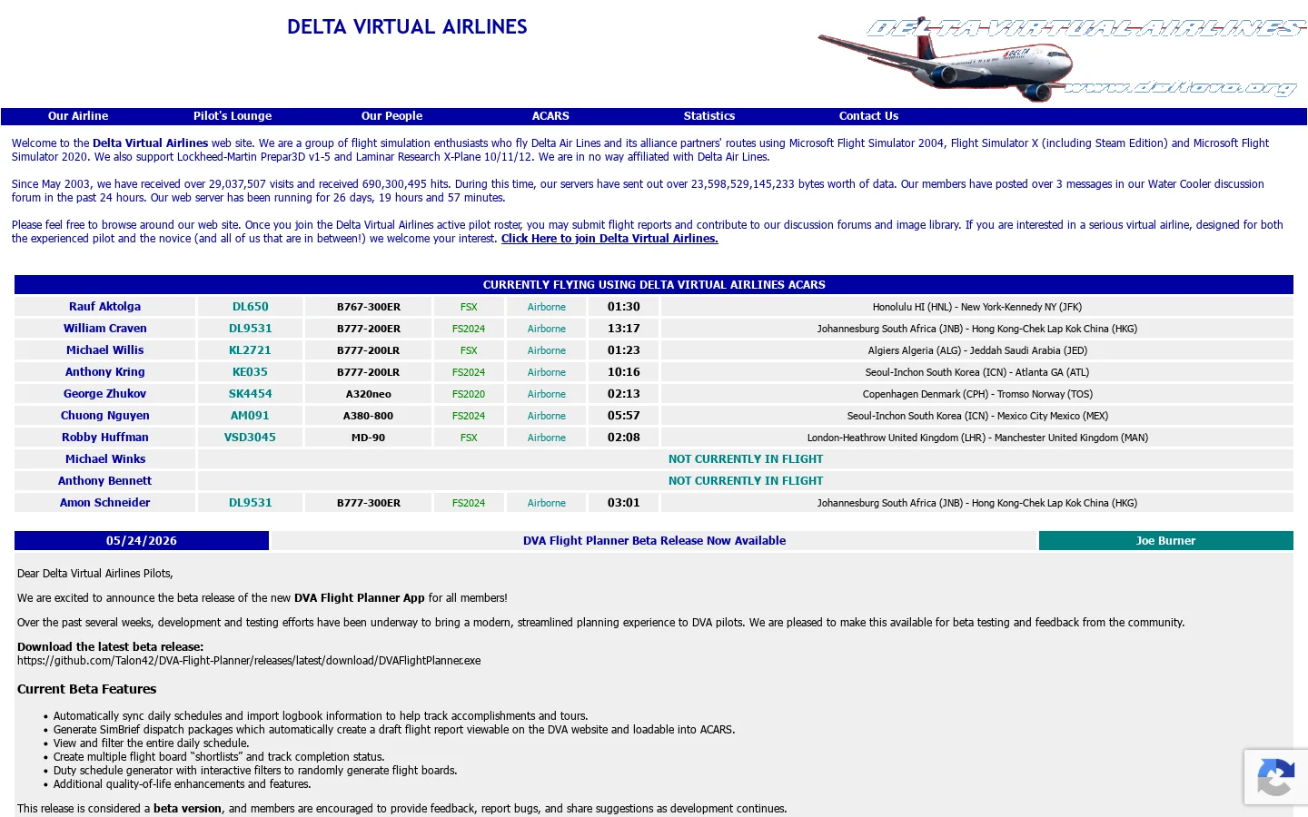 Delta Virtual Airlines Homepage screenshot