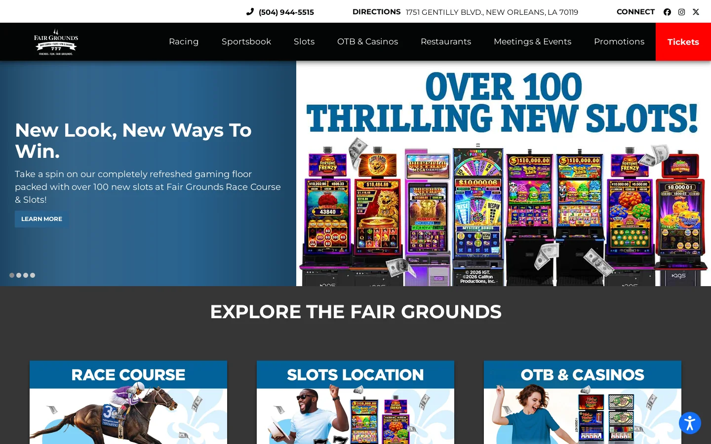 Fair Grounds Race Course & Slots Homepage screenshot