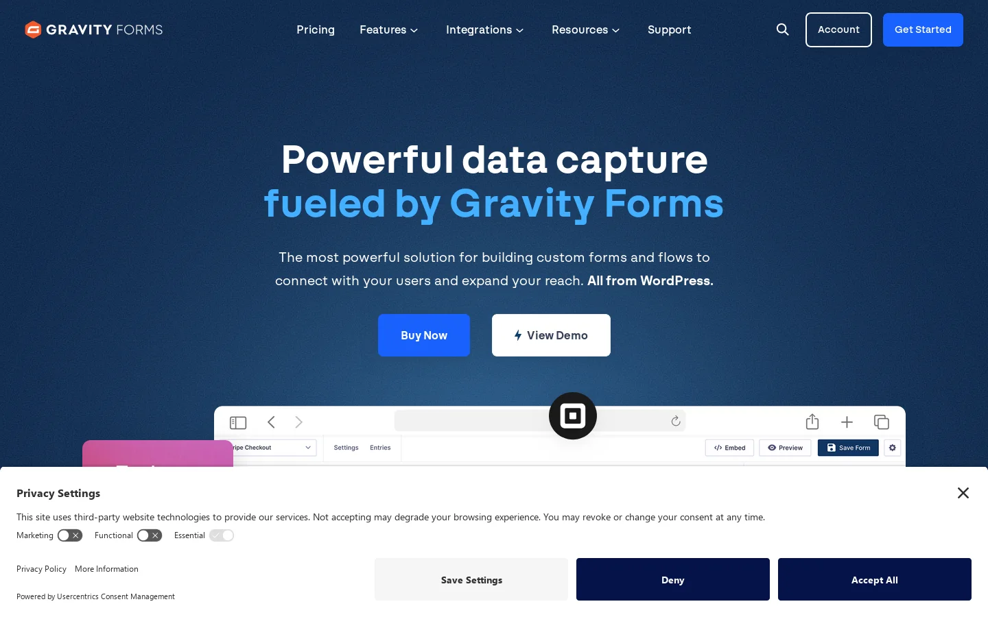 Gravity Forms Homepage screenshot