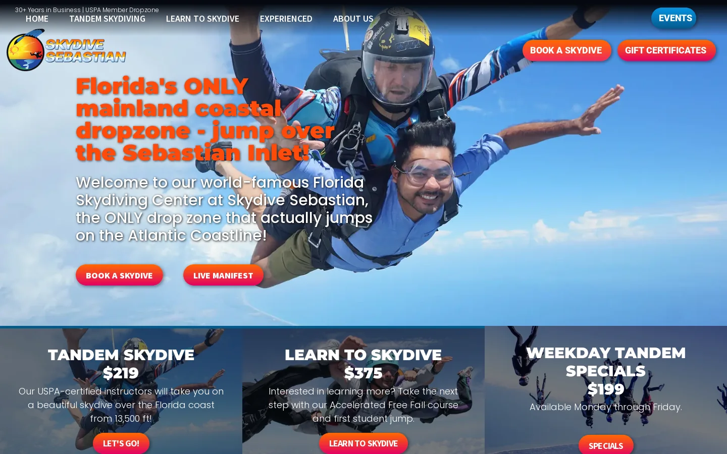 Skydive Sebastian Homepage screenshot