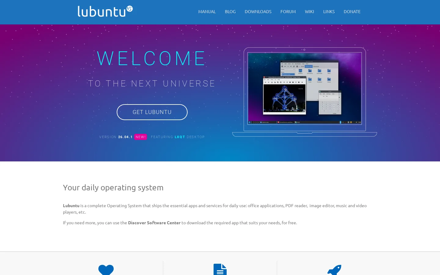 Lubuntu Homepage screenshot